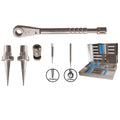 Kit implantologie : 2 extracteurs longs + cle + adaptateur + extracteur de vis + fraise boule pour avant trou (diam. 0,06mm, longueur tige 25mm) + cassette offerte